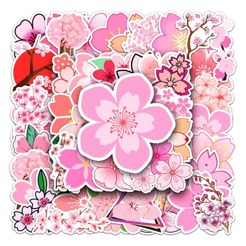 Cherry Blossom Sakura Stickers Waterproof PVC Cartoon Flower Decals For Laptop Suitcase Car Scrapbooking Decoration