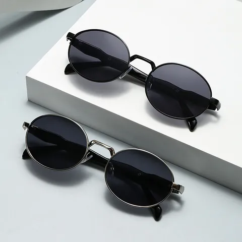 Vintage Oval Metal Frame Sunglasses For Women Men Fashion Retro Street Beat Sunshade Eyewear Luxury Metallic Texture UV400 Sunglasses