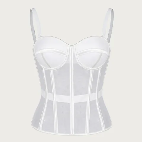 Top Corsetto in Rete Sexy da Donna Occidentale Senza Schienale Bustier Stringato Party Clubwear Poliestere Top