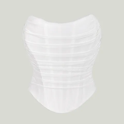 Women Mesh Corset Top Boning Support Lace Up Ruched Bustier Sexy Vintage Solid Color Body Shaper Party Strapless Slim Fit Top