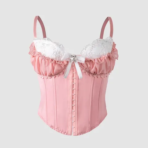 Women Sexy Mesh Patchwork Corset Top Lace Fishbone Cami Bustier Top For Streetwear Party Clubwear