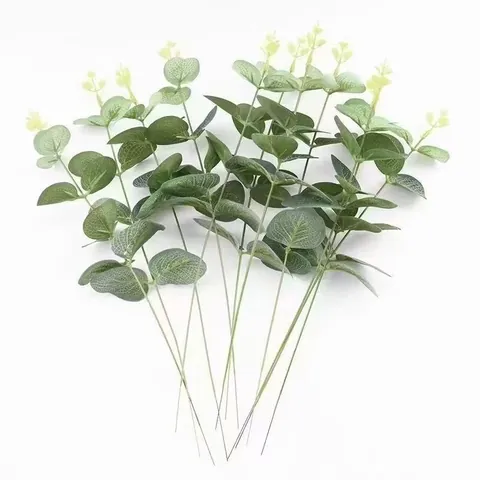 Artificial Eucalyptus Stem Plastic Money Leaf Silk Screen Printed Realistic Greenery For Wedding Home Office Photography Decoration