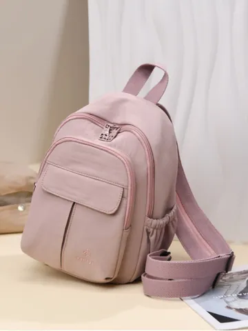 Women Mini Nylon Backpack Lightweight Waterproof Casual Travel Bag With Multi Pockets Solid Color Fashion Small Daypack