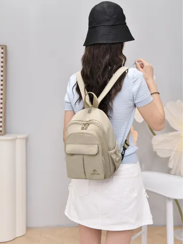 Women Mini Nylon Backpack Lightweight Waterproof Casual Travel Bag With Multi Pockets Solid Color Fashion Small Daypack