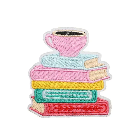 Reading Theme Embroidered Polyester Iron On Patches For Clothing DIY Bookworm Ghost Skeleton Appliques For Backpacks