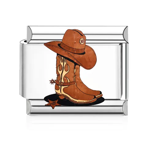 Stainless Steel Italian Modular Charm Link Western Cowboy Series Cowboy Hat Cactus Sheriff Star Enamel DIY Bracelet Link Jewelry