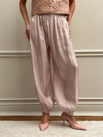 Women Satin Lantern Pants Casual Loose High Waist Commuter Solid Color Spring Summer Lightweight Wide Leg Trousers Bottom