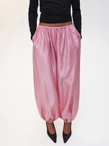 Damen Satin Haremshose Mit Hoher Taille Elegante Einfarbige Büro-Look Lockere Joggerhose Mit Bündchen Lässige Polyesterhose