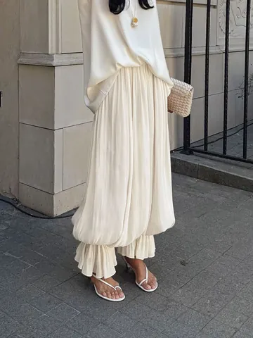 Dames Frans Elegant Geplooid Bubble Manchet Broek Mode Gesmokte Enkel Broek Polyester Losse Lantaarn Casual Broek Voor Zomer Lente