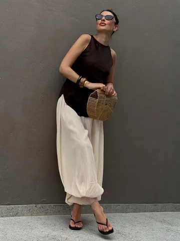 Dames Casual Katoenen Losse Bubble Gemanchette Broek Ontwerp Hoge Taille Temperament Mode Harembadpak Voor Pendelen Vakantie Dagelijks