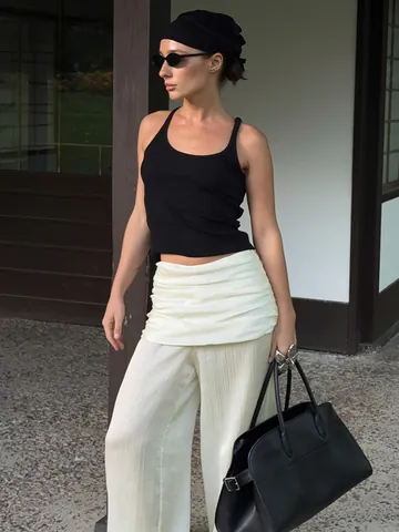 Dames Losse Geplooide Lantaarn Broek Casual Hoge Taille Elastische Bottom Mode Elegant Woon-werkverkeer Harem Broek Effen Kleur