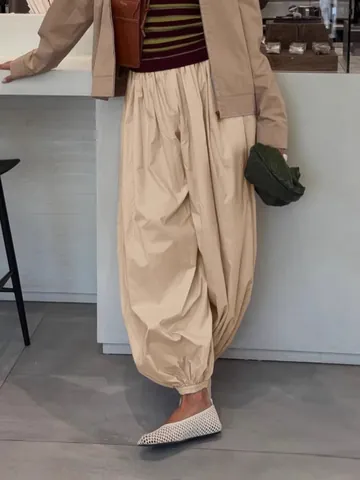 Women High Waist Lantern Pants Autumn Winter Loose Balloon Harem Pants Cuffed Bottom Solid Color Casual Commuter Trouser Bottom