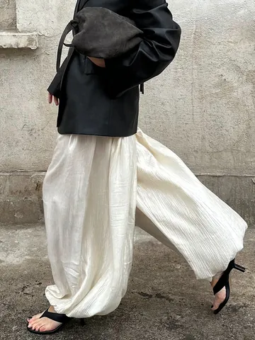 Women's Loose High Waist Beam Foot Lantern Pants Chic Casual Commute Long Balloon Trousers Solid Color Pleated Pants