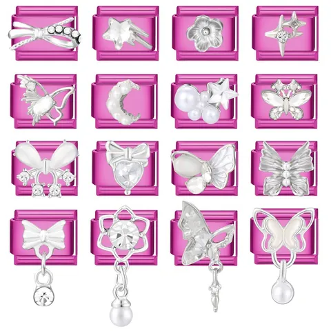 Liens de Bracelet à Breloques en Acier Inoxydable Magenta DIY Style Italien pour Femmes Breloques Modulaires Nœud Cœur