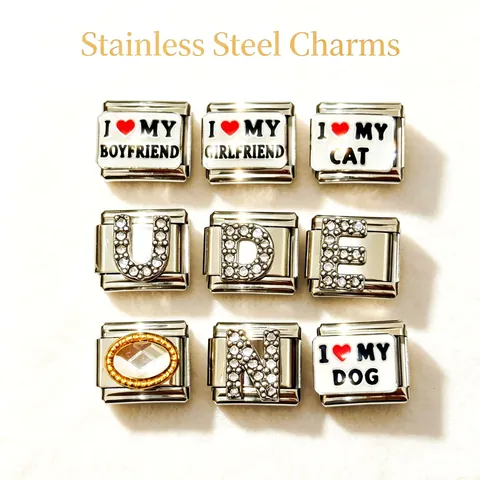 Ανοξείδωτο Ατσάλι Ιταλικό Modular Charm για DIY Βραχιόλι Link I Love My Boyfriend Girlfriend Καρδιά Κόσμημα Charm