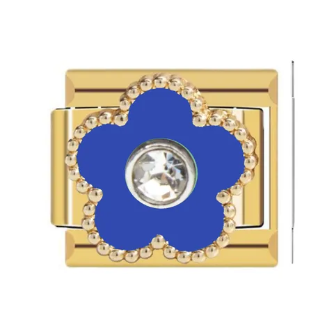 Link per Bracciale Modulare Italian Charms in Acciaio Inossidabile Oro con Fiore e Zirconia Intarsiata Accessori DIY per Donna