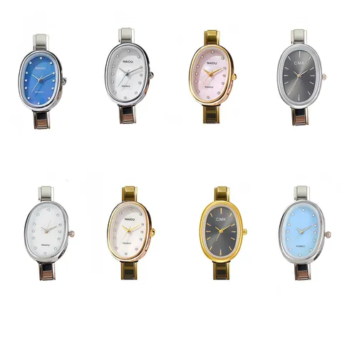 Fashion Oval Women Quartz Watch Stainless Steel Strap Rhinestone Scale Simple Ins Style Ladies Metal Wristwatch