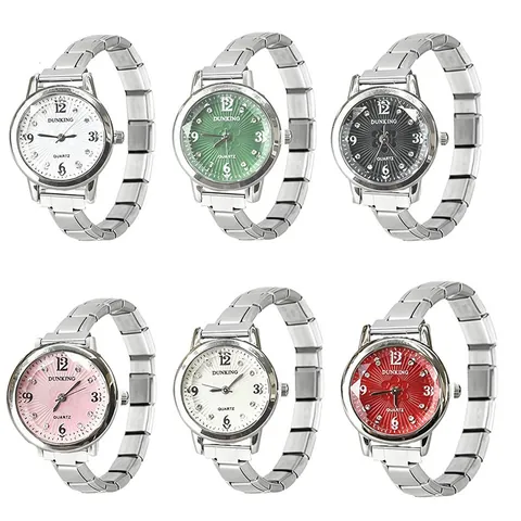 Elegant Women Quartz Watch Modular Stainless Steel Band Rhinestone Dial DIY Italian Charm Bracelet Style Jewelry Watch