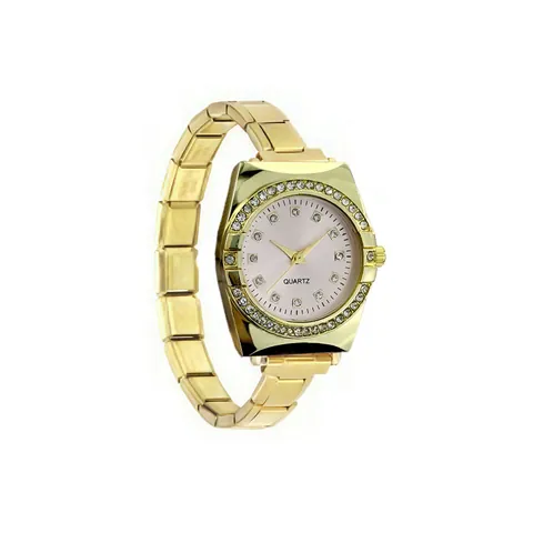 Fashion Quartz Watch Women Men Gold Stainless Steel Modular Band Rhinestone Inlaid Dial Minimalist Ins Style Wristwatch