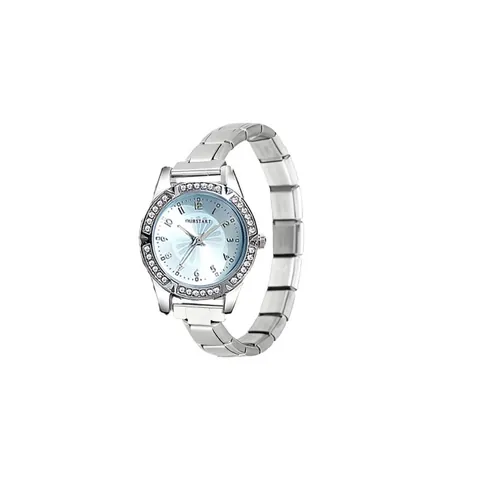 Women Fashion Small Dial Quartz Watch Rhinestone Encrusted Bezel Stainless Steel Modular Bracelet Sunray Pattern Dress Watch