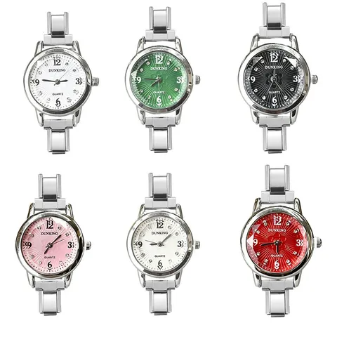 Elegant Women Quartz Watch Modular Stainless Steel Band Rhinestone Dial DIY Italian Charm Bracelet Style Jewelry Watch