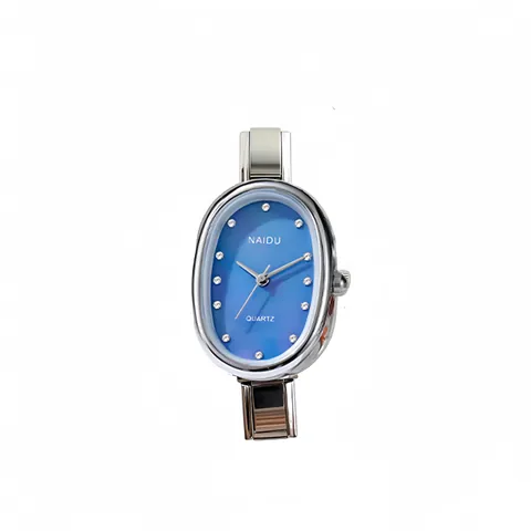 Fashion Oval Women Quartz Watch Stainless Steel Strap Rhinestone Scale Simple Ins Style Ladies Metal Wristwatch