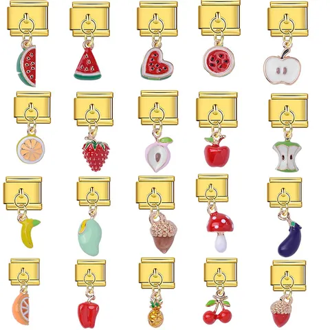Stainless Steel Italian Link Charms Modular Bracelet Pendants Cute Enamel Fruit Vegetable DIY Jewelry Accessories For Women Kids Jewelry Making
