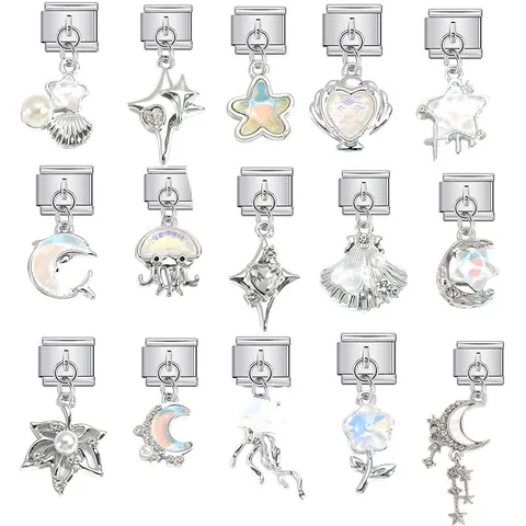 Ανοξείδωτο Ατσάλι Ιταλικά Modular Charms Βραχιολιού Αστέρι Φεγγάρι Δελφίνι Κοχύλι Στρας DIY Κοσμήματα Μενταγιόν Αξεσουάρ για Γυναίκες