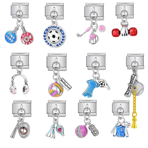 Alloy Rhinestone Sports Tool Italian Modular Charm DIY Bracelet Watch Accessory Detachable Combined Sports Pendant Jewelry Parts