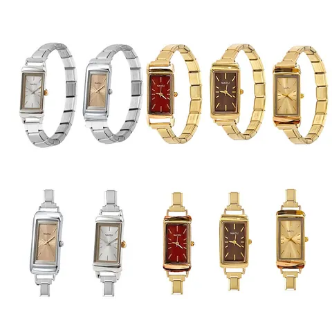 Vintage Rectangular Italian Modular Watch For Women Men Minimalist Stainless Steel Strap Quartz Wristwatch Fashion Jewelry Accessory