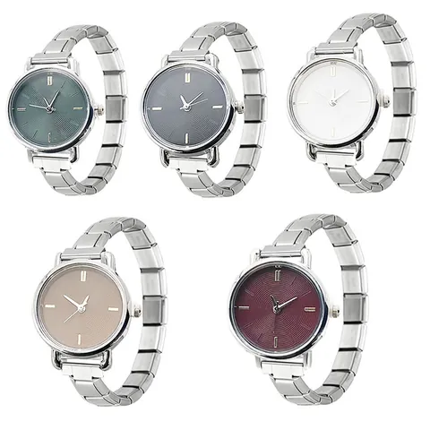 Italian Modular Stainless Steel Quartz Watch For Men Women Ins Style Minimalist Round Dial Stretch Band Wristwatch Jewelry