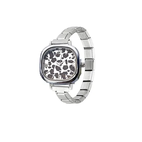 Italienische Modulare Armbanduhr Leopardenmuster Edelstahlarmband Quarzuhr Silber DIY Fashion Uhrenkopf Für Damen Herren
