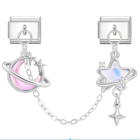Stainless Steel Italian Charm Link Pendant For DIY Jewelry Butterfly Star Moon Heart Rhinestone Bracelet Accessory