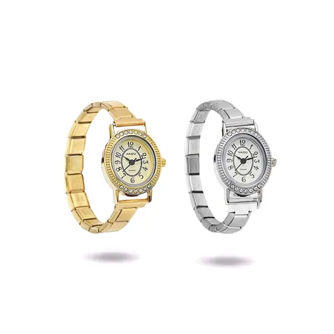 Vintage Women Quartz Watch With Rhinestone Small Oval Dial Modular DIY Adjustable Alloy Strap Wristwatch For Daily Gift