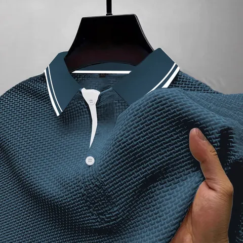 Heren High-End Mesh Ijszijde Poloshirt Casual Effen Kleur Ademend Wafel Korte Mouw Top Met Overhemdkraag T-Shirt Voor Heren