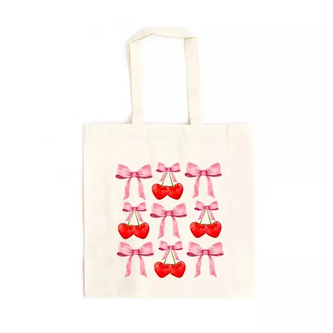 Women Sweet Girly Canvas Tote Bag Bow Cherry Matisse Art Print Large Capacity Daily Shopping Shoulder Bag Student Handbag