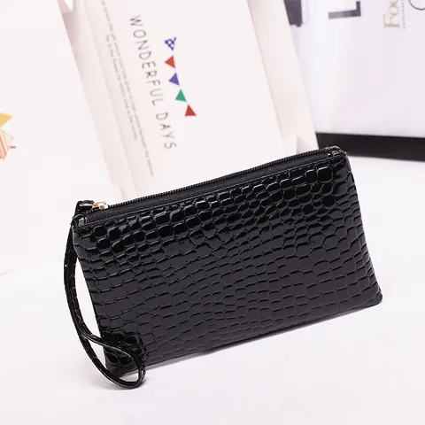 Women Fashion Crocodile Pattern PU Leather Clutch Bag Korean Style Zipper Wristlet Phone Pouch Coin Purse Party Handbag Wallet