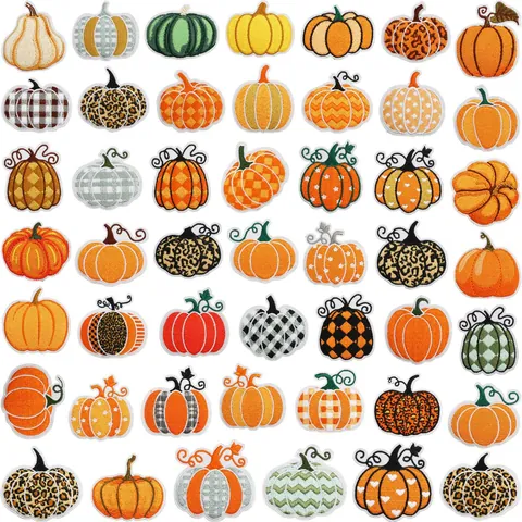 Halloween Pumpkin Embroidered Patches Iron On Leopard Print Plaid Patches For Clothing Bag Decorative Embroidered Badges