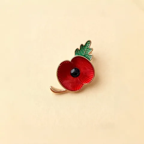 British Style Red Poppy Flower Enamel Rhinestone Brooch Pin For Suits Sweaters Fashion Jewelry Gift For Women Men