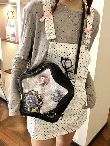 Borsa Ita Kawaii a Forma di Stella con Finestra Trasparente Zaino in Pelle PU per Donna Ragazza Harajuku Studente Zainetto Casual