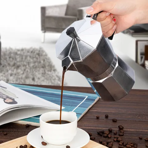 Classic Octagonal Aluminum Moka Pot Stovetop Espresso Maker With Copper Safety Valve Manual Coffee Percolator For Home Office