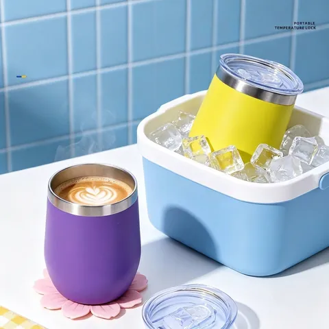 304 Stainless Steel Vacuum Insulated Eggshell Cup Mini Portable Double Wall Coffee Mug With Lid For Office Home Travel