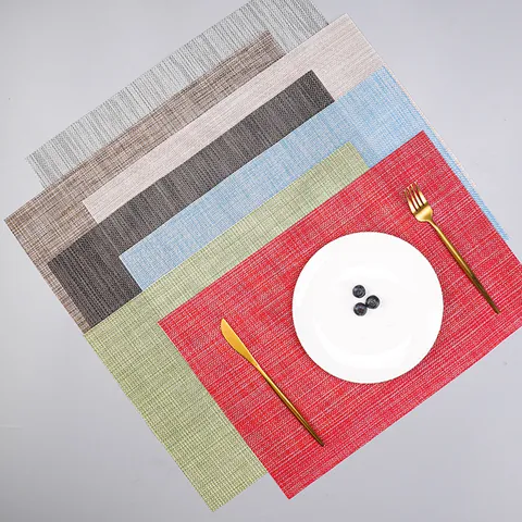 European Style PVC Woven Placemat Heat Resistant Non-slip Washable Rectangular Dining Table Mat Home Kitchen Decor
