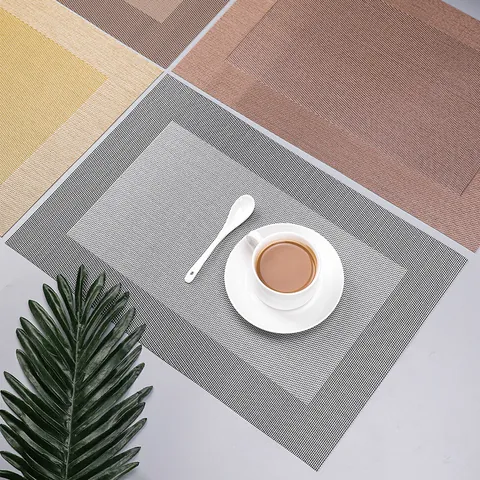 European Style PVC Woven Placemat Heat Resistant Non-slip Washable Rectangular Dining Table Mat Home Kitchen Decor