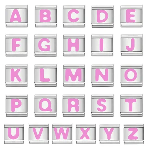 DIY Italian Charms Bracelet Pink Enamel Alphabet Letters Stainless Steel Modular Link Charms Jewelry For Watch Band Bracelet
