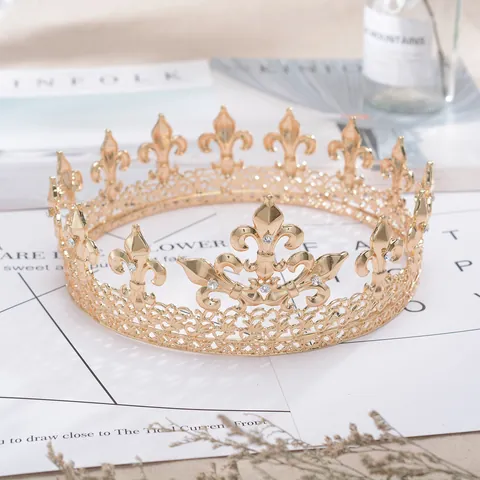 Barock Europäische Hochzeit Krone Für Damen Luxus Legierung Strass Fleur-de-Lis Hohl Braut Tiara Kopfschmuck Festzug Bankett Schmuck