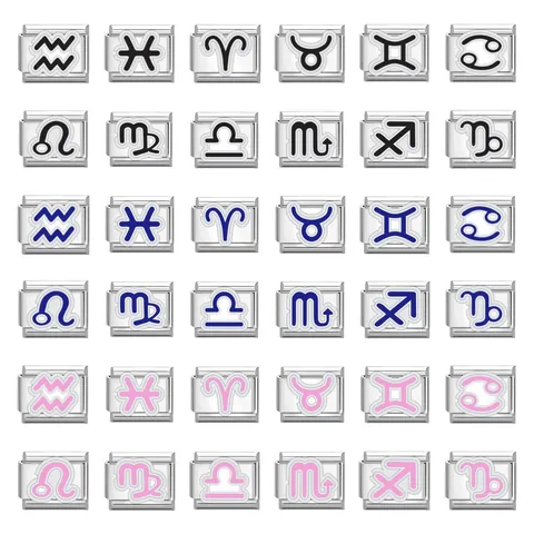 Stainless Steel Italian Charm Links 12 Constellations Zodiac DIY Modular Bracelet Splicing Components Jewelry Accessories