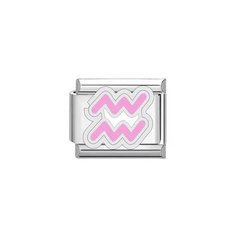 Modulo per Bracciale Italian Charm in Acciaio Inossidabile Rosa con Segno Zodiacale Componente Fai-da-te Smaltato Gioielli Zodiaco