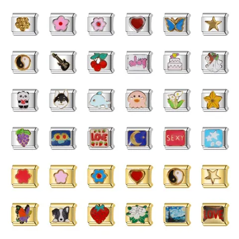 Stile Italiano Acciaio Inossidabile DIY Charm Bracciale Maglie Smalto Animale Pianta Amore Cuore Accessorio per la Creazione di Gioielli Modulare per Donna Uomo