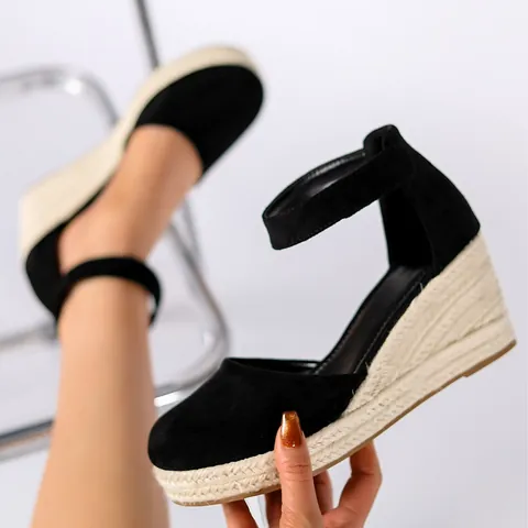 Women's Closed Toe Wedge Sandals Platform Straw Woven Bohemian Espadrille Hook And Loop Fashion Faux Plush Shoes